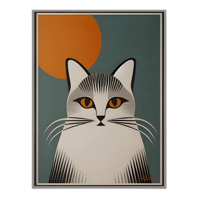 Póster Arte Moderna de Meados do Século O Gato Cinza (Frente)