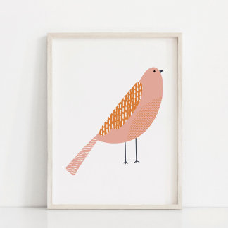 Poster Arte Moderna e Minimalista de Pássaros Desenhada à