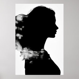 Poster Arte Moderna em Preto e Branco com Silhueta de Men