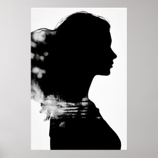 Poster Arte Moderna em Preto e Branco com Silhueta de Men