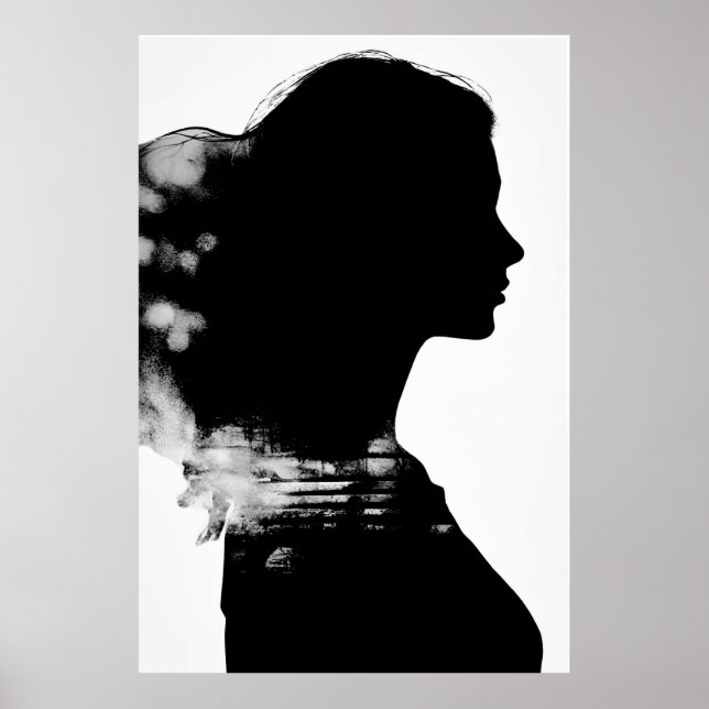Poster Arte Moderna em Preto e Branco com Silhueta de Men (Frente)