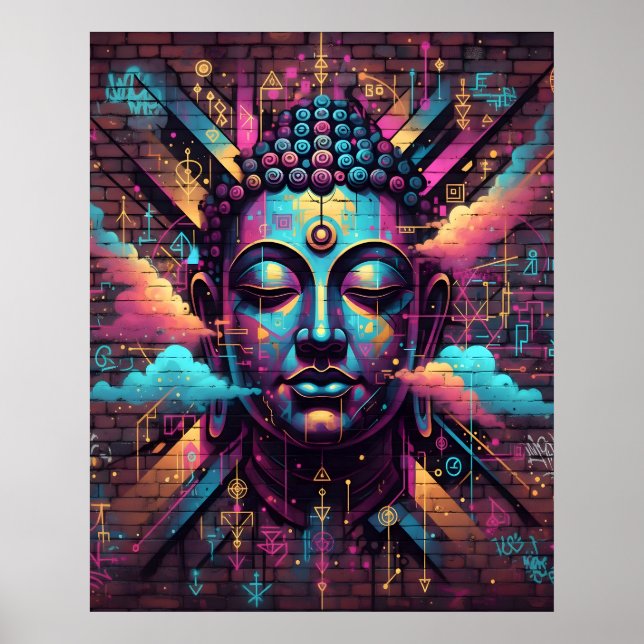 Poster Arte Moderna inspirada em Grafite | Buda Meditando (Frente)