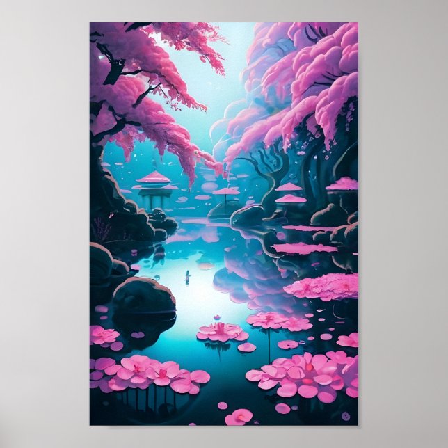Poster Arte moderna japonesa de cerejeira floresce (Frente)