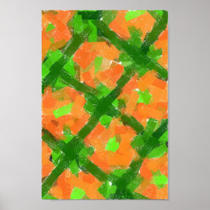 Poster Arte Moderna Verde e Abstrato Laranja