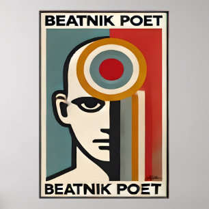 Poster Arte Modernista de Meados do Século Beatnik Poeta