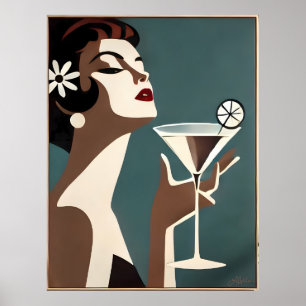 Poster Arte Moderno de Meados do Século A Diva do Martini