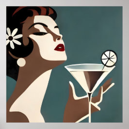 Poster Arte Moderno de Meados do Século A Diva do Martini