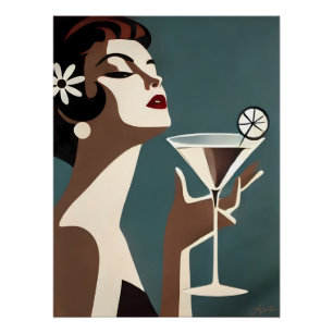 Póster Arte Moderno de Meados do Século A Diva do Martini