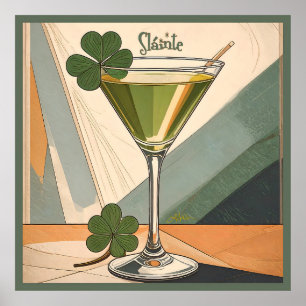 Poster Arte Moderno de Meados do Século Trevo Martini Slá