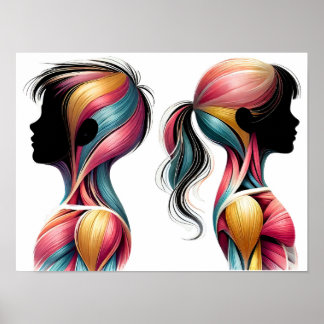 Poster Arte Muscular Colorida - Crianças Silhouette