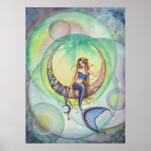 Poster Arte Mystical da fantasia da sereia da lua do
