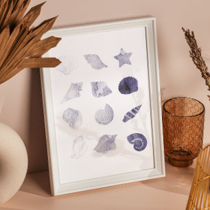 Poster Arte Náutica do Shell do Mar de Aquarela