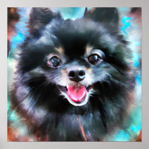 Poster Arte Negra Louca de Portraços de Cachorro Pomerani