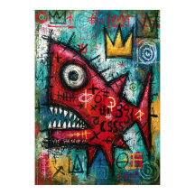 Arte Neo-Expressionista de Peixe Monstro Vermelho