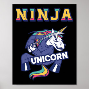 Poster Arte Ninja Unicórnio Karatê Unicórnio Kickboxing A