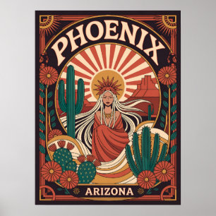 Poster Arte no Deserto da Arizona Phoenix - Retro Boho Ca