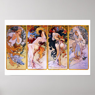 Poster Arte Nouveau do vintage de quatro estações por