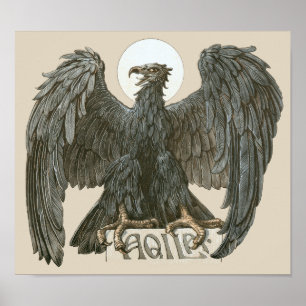 Póster Arte Nouveau Eagle do vintage, pássaros de rapina