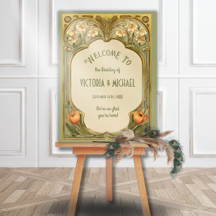 Poster Arte Nouveau Sinal de Boas-vindas do Casamento Flo
