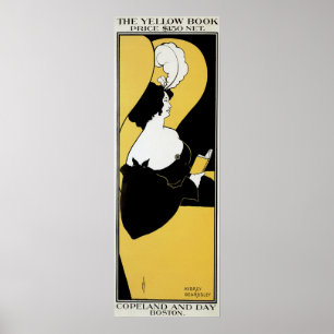 Póster Arte Nova Antiga, Mulher Lendo um Livro Amarelo
