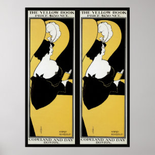 Póster Arte Nova Antiga, Mulher Lendo um Livro Amarelo