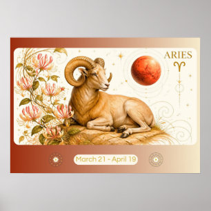 Poster Arte Nova Aries Zodíaco Arte de Parede