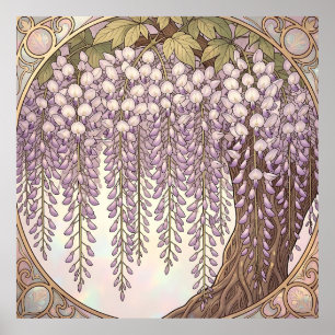 Poster Arte Nova Moldura Dourada Floral Wisteria