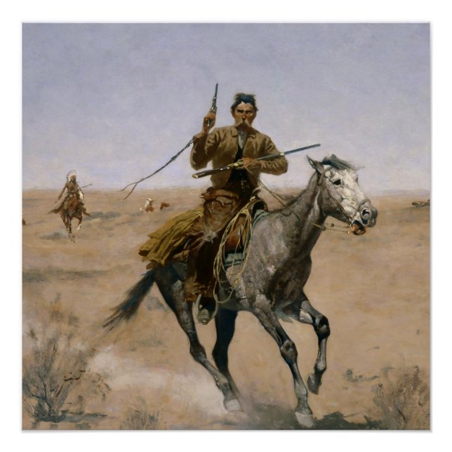 Póster Arte Ocidental de Frederic Remington “A Fuga” (Frente)