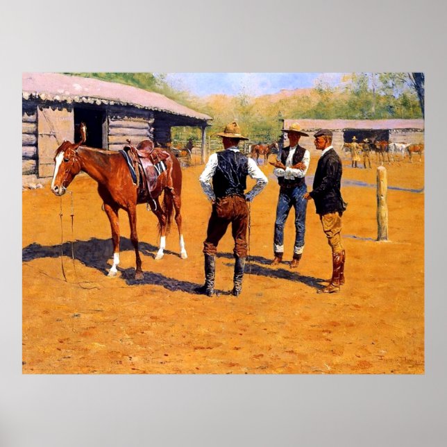 Póster Arte Ocidental de Frederic Remington “Comprando Pô (Frente)