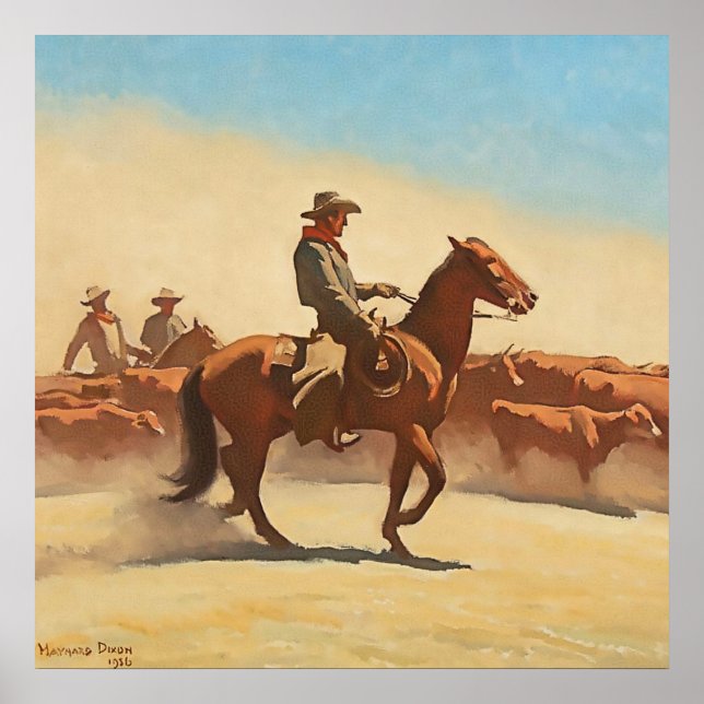 Poster Arte Ocidental “Trail Herd” por Maynard Dixon (Frente)
