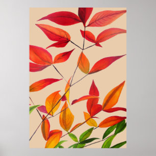 Poster Arte original alaranjada do watercolour das folhas