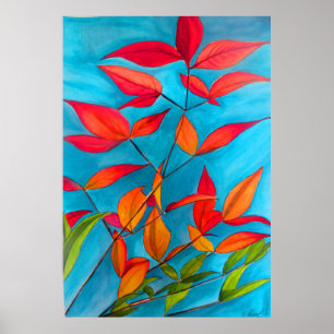 Poster Arte original alaranjada do watercolour das folhas