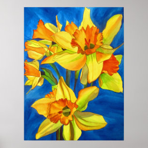 Poster Arte original da flor do watercolour dos Daffodils
