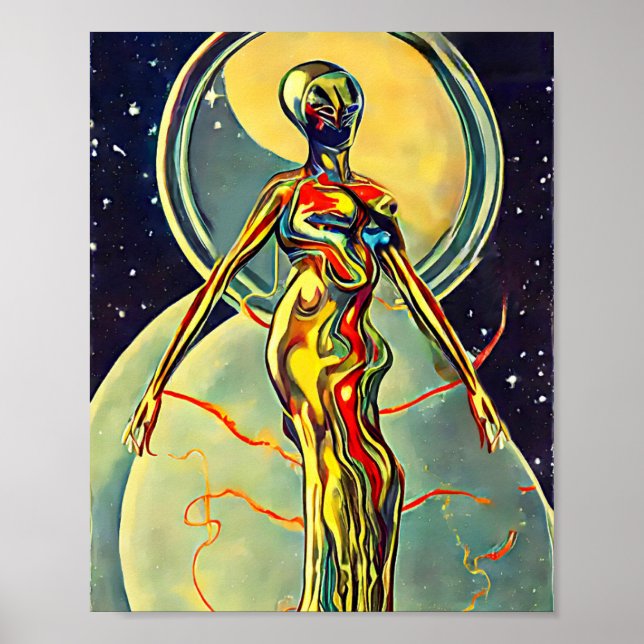 Poster Arte original de Abstrato de Alienígena de Metal L (Frente)