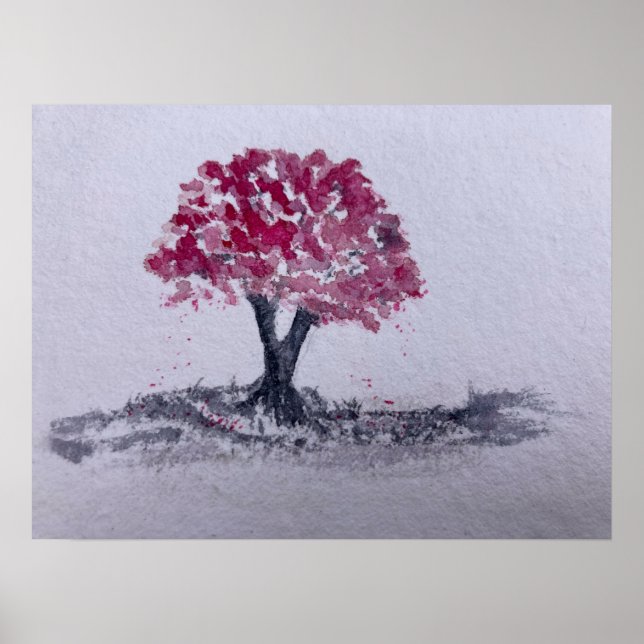 Poster Arte original de Cherry Blossom Tree Watercolor (Frente)