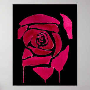 Póster Arte original floral abstrata gótica Rosa sangrand