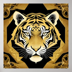 Poster Arte Ornamental do Tigre Dourado
