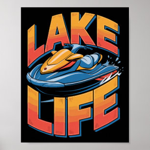 Poster Arte Ousada de Jet Ski na Vida do Lago Esporte Aqu