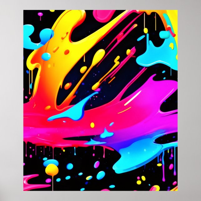 Poster Arte Ousada e Brilhante de Salpicos de Tinta (Frente)