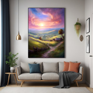Póster Arte Paisagem Pacífica do Serene Countryside Sunri