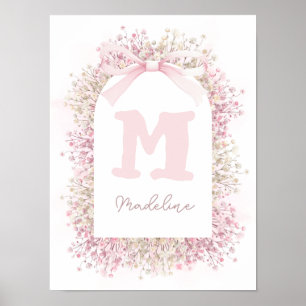 Poster Arte para parede de berçário com nome do bebê para