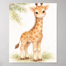Poster Arte para Parede de Berçário de Girafa em Aquarela