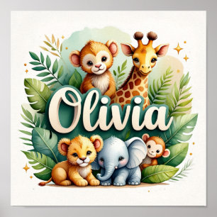 Poster Arte para parede de berçário Safari Olivia