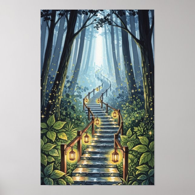 Poster Arte para parede. Escadas na floresta (Frente)