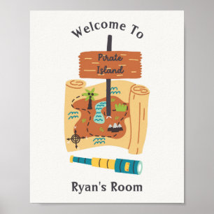 Poster Arte para Parede Infantil Ilha Pirata Berçário