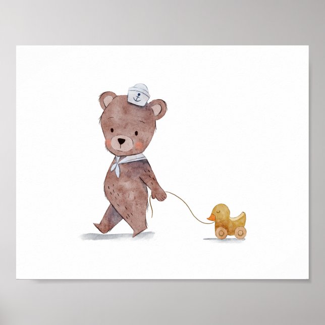 Poster Arte para Quarto de Berçário do Urso Marinheiro (Frente)