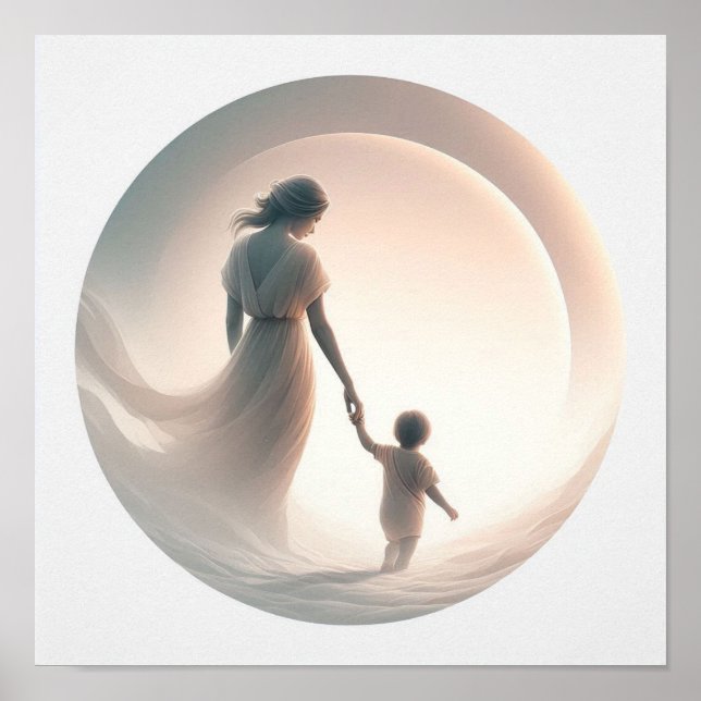 Poster Arte Pastel Minimalista de Mãe com Bebê (Frente)