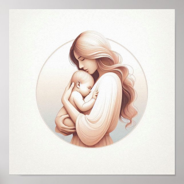 Poster Arte Pastel Minimalista de Mãe com Bebê (Frente)