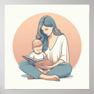 Poster Arte Pastel Minimalista de Mãe com Bebê