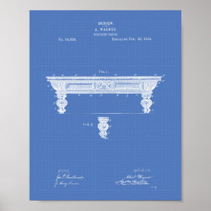Poster Arte patenteada da Mesa Billiard 1884 - Blueprint